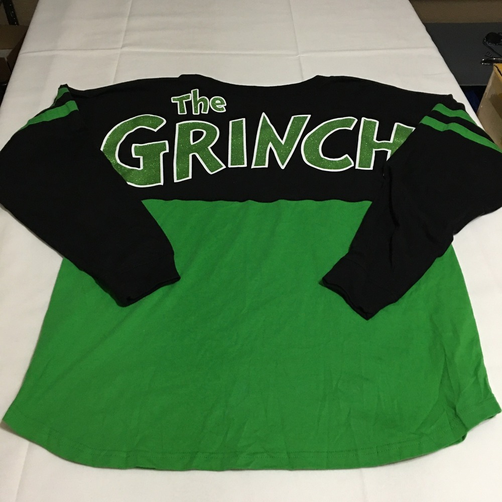 Universal Studios The Grinch Spirit Jersey Large Black Green Glitter Long Sleeve